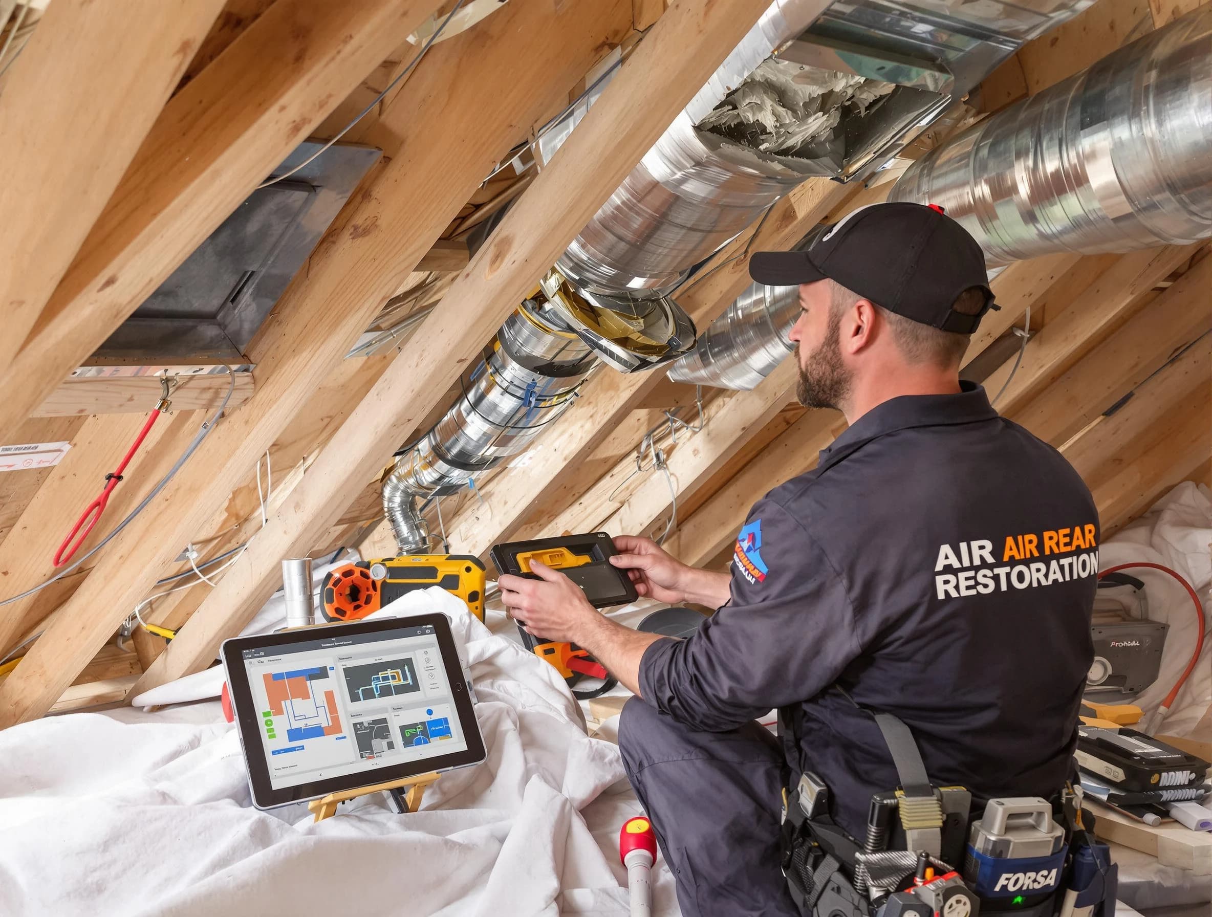 Arvada Air Duct Cleaning technician performing precise duct repair work in Arvada