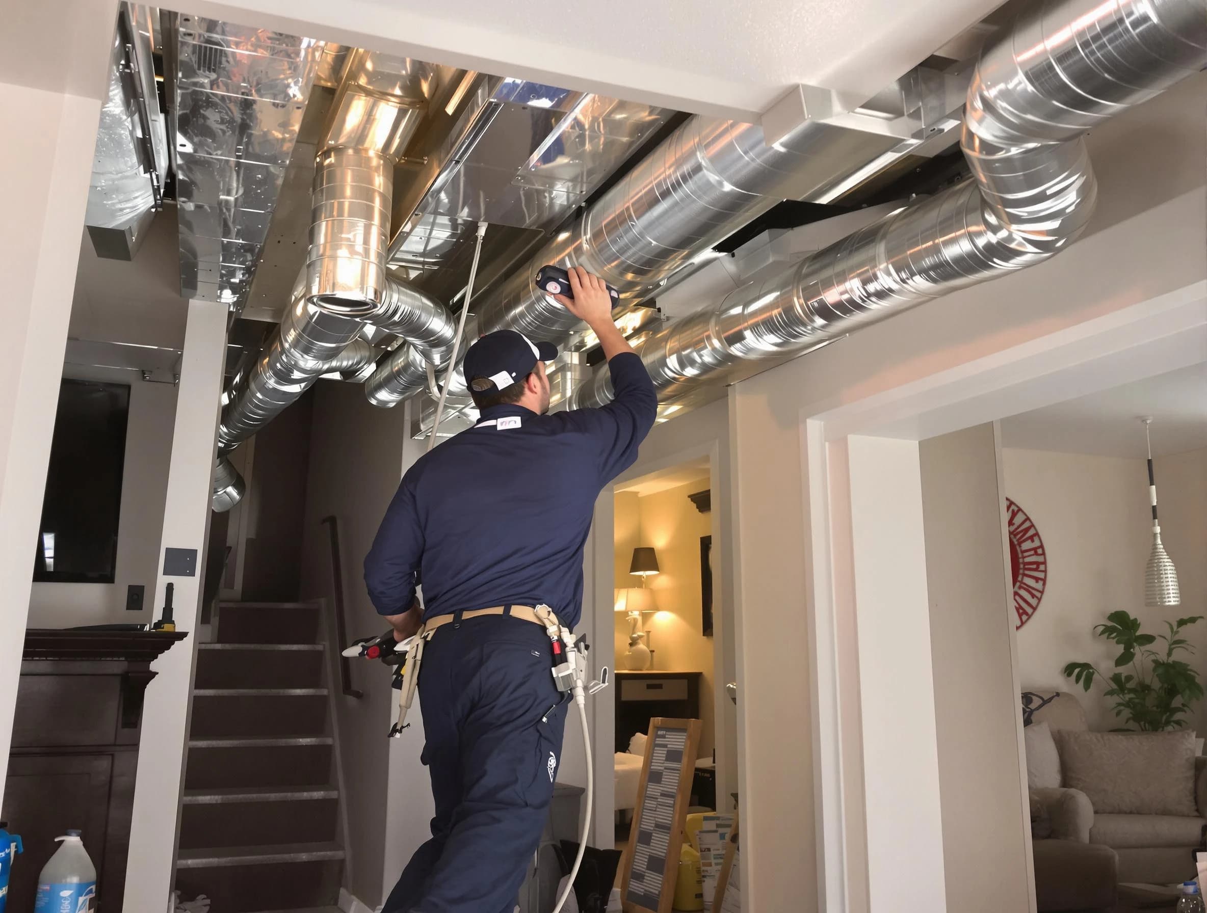 Arvada Air Duct Cleaning expert performing specialized duct cleaning in a mobile home in Arvada
